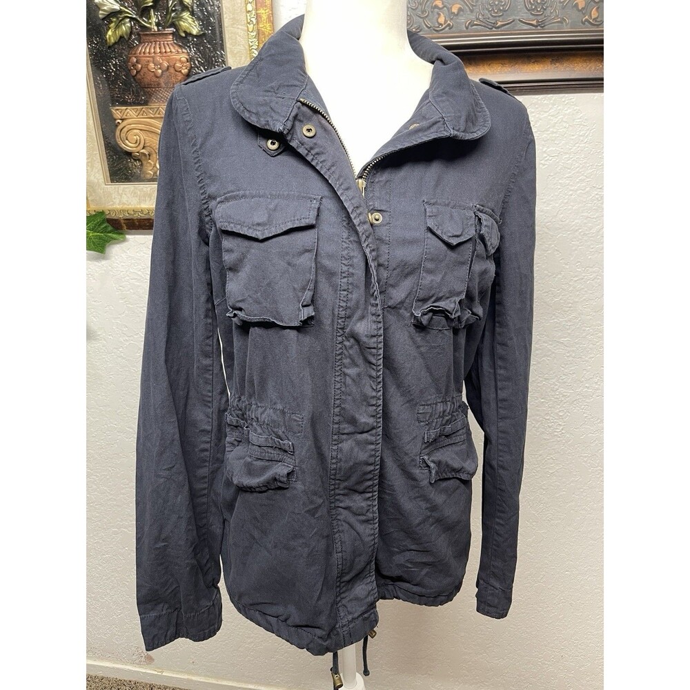 Love Tree Large 100% Cotton Navy Utility Jacket With Drawstring Waist, Stained